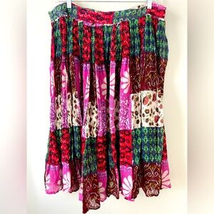 Short Circuit, Free Size, multicolor patchwork midi skirt with drawstring waist